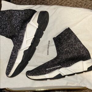 Balenciaga Glitter Black and White Sock Sneakers